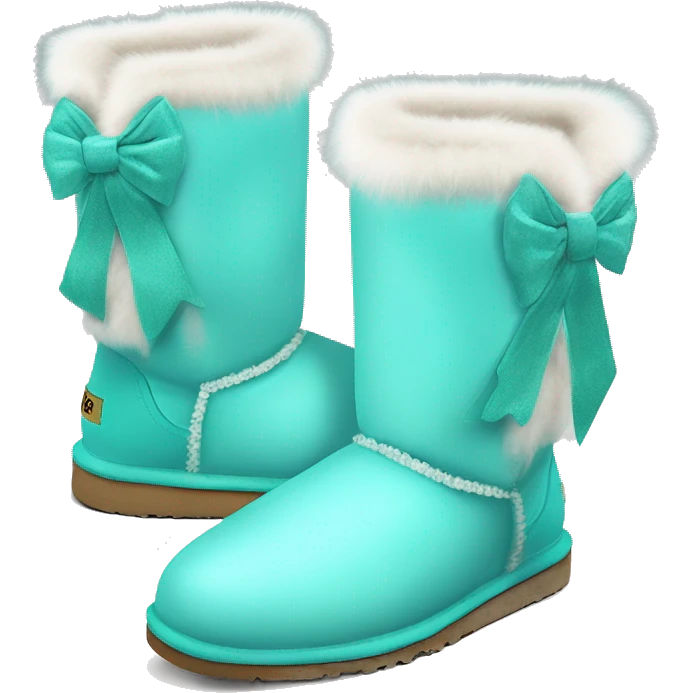 Realistic pair of tiffany blue fur Ugg boots  with ribbon bows. emoji