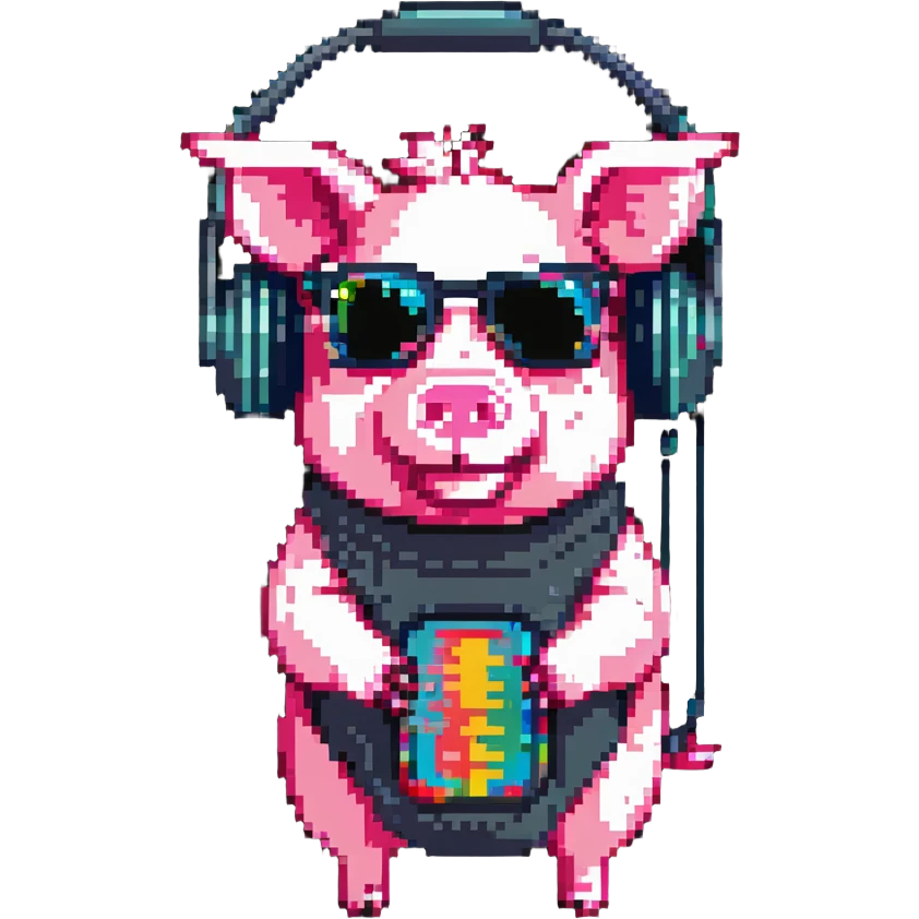 a cool pig playing music with headphones and sunglasses emoji