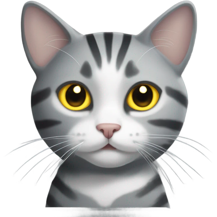 Grey striped cat with white feet and yellow eyes emoji