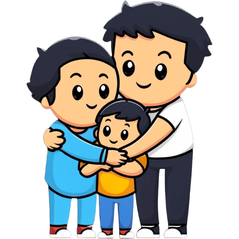 happy family hugging, cartoon style emoji