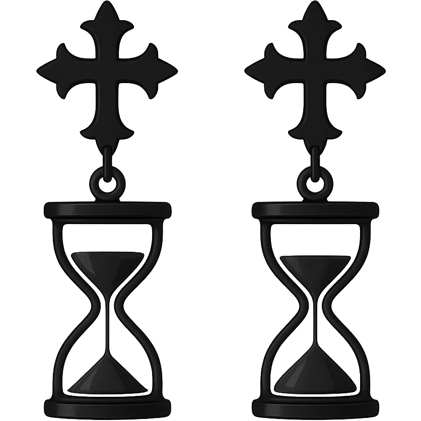 goth earrings, black hourglass, symbolic gothic, minimalist emoji