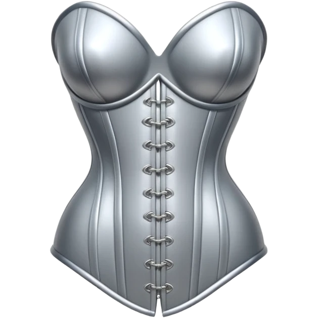 A luxury corset emoji made of silver chrome, smooth metallic curves, minimal fashion silhouette, glossy reflections, sensual high-end aesthetic, iOS emoji style, centered, clean white background emoji