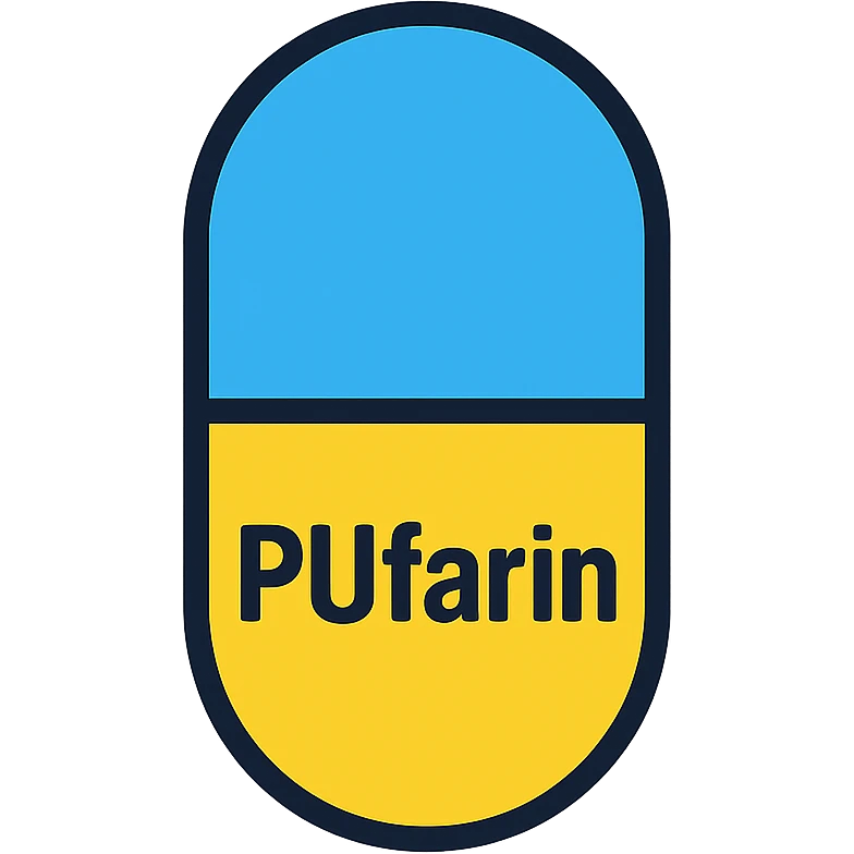 PUfarin stylized as a pharmaceutical pill or medication, clean and modern icon style emoji