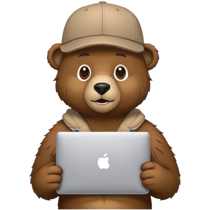 Bear wearing a cap and holding a MacBook emoji