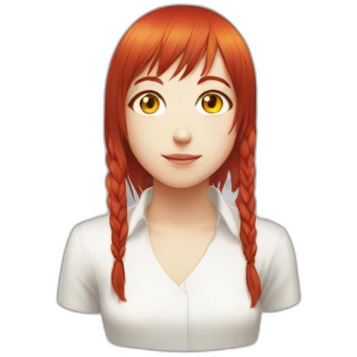 (gril) makima from the manga chainsawman with red hair fringe, yellow eyes with a circle inside and a white shirt emoji