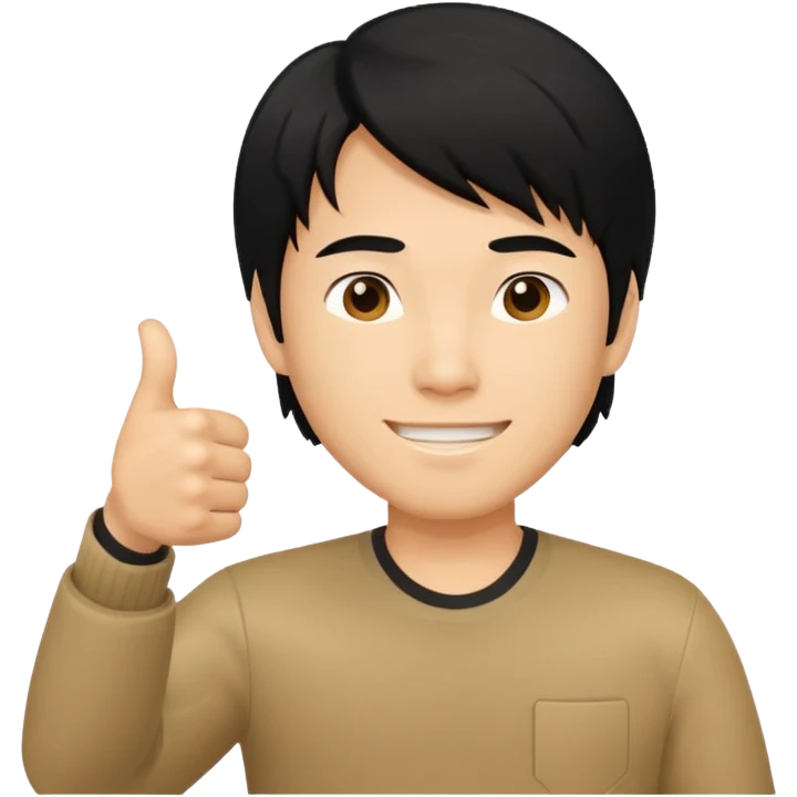 Asian guy with medium long hair with thumbs up emoji