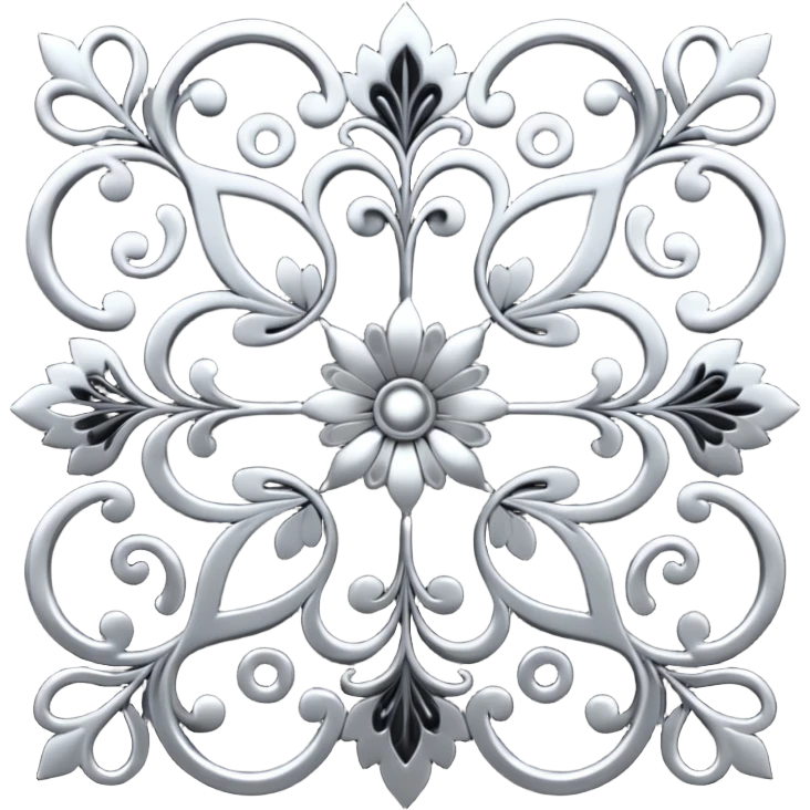 Black and silver filigree design, 3D, extremely detailed design emoji