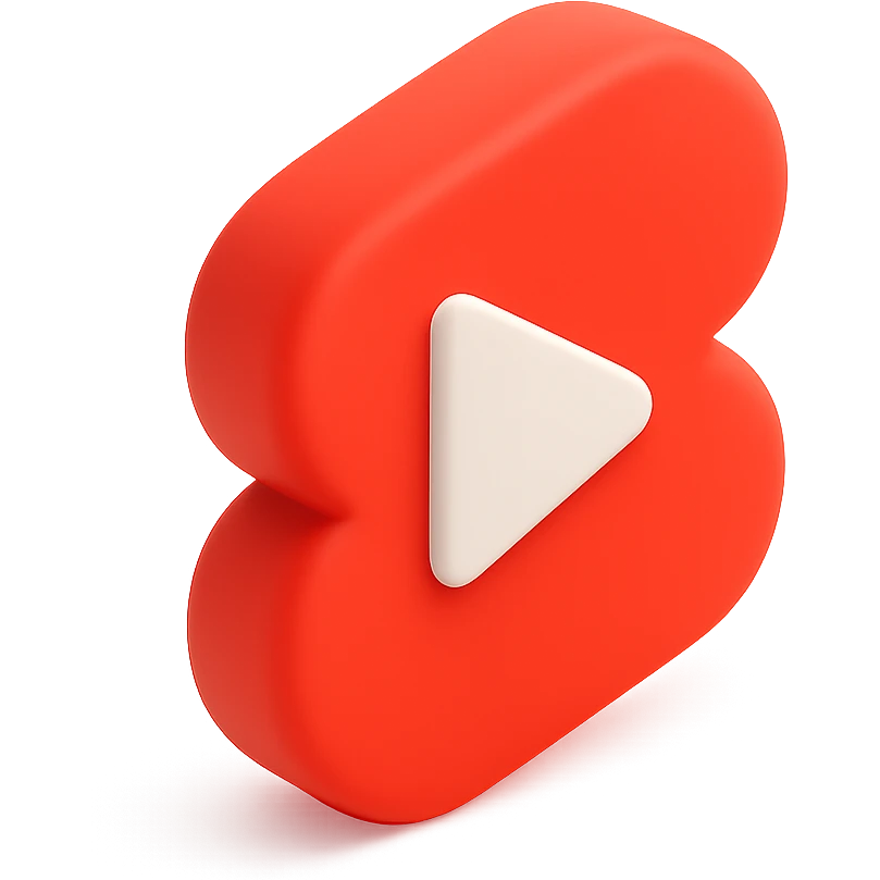 Minimalist logo inspired by YouTube Shorts. Red and white color scheme, white background. No text, only abstract and smooth geometric shapes resembling a 'play' or 'shorts' symbol. Clean, modern, and tech-oriented style emoji