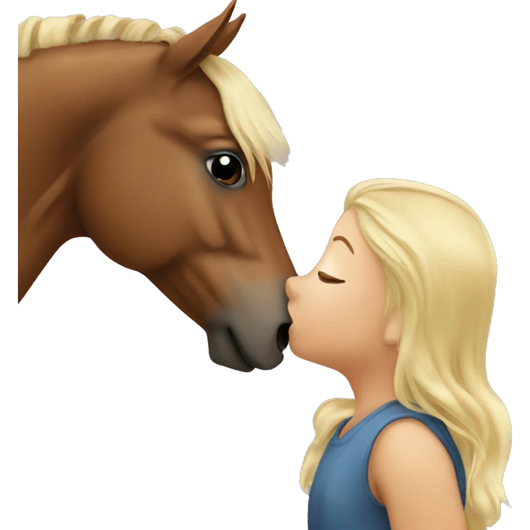 Brown horse giving a kiss to a girl with blonde hair emoji