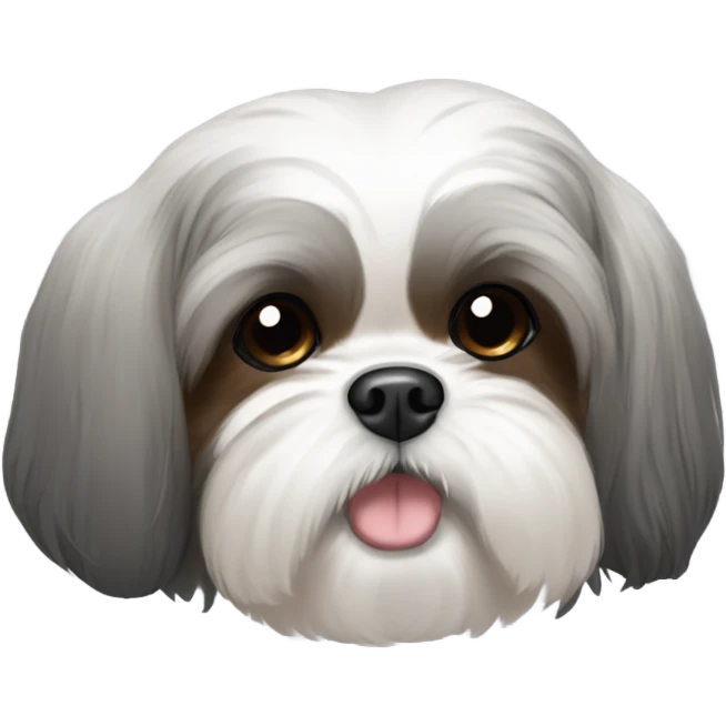 A shih tzu with gray body and black tips on ears and brown near eye corner emoji