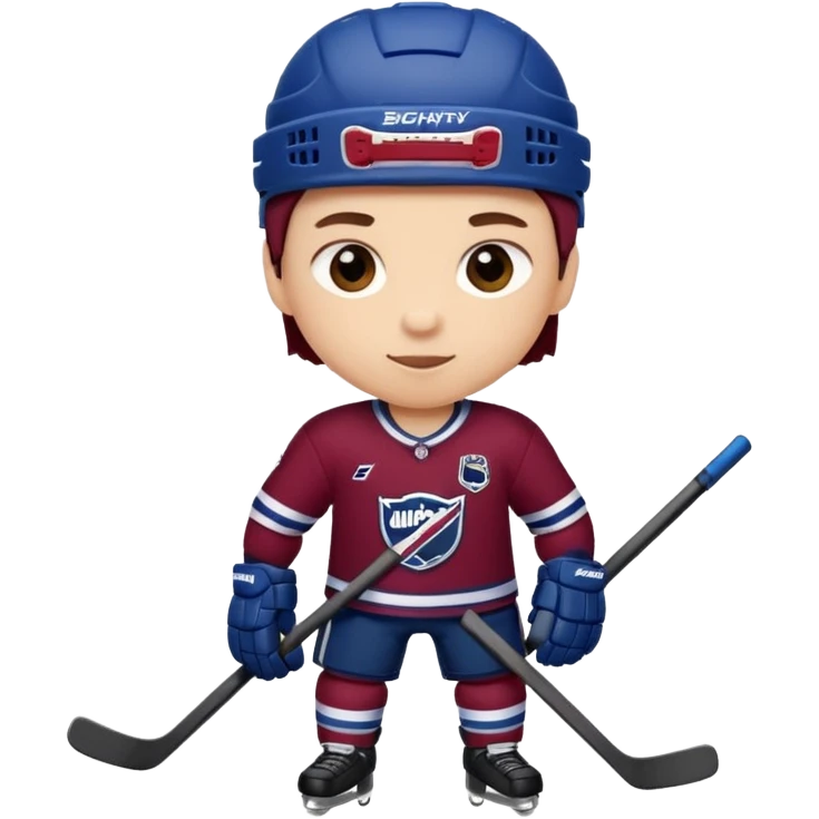 Cute cartoon hockey player sticker pack, wearing бордовый and темно синий uniform, for a children's team. emoji
