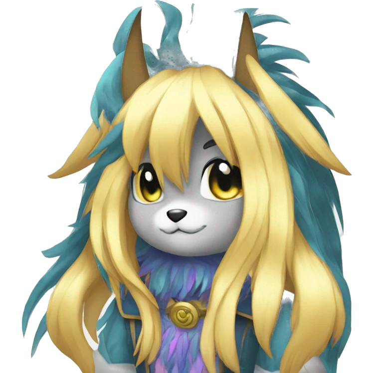 Anthro Sona Cool Edgy Cute Legendary Colorful Shy Shiny Fakemon-Fantasy-Creature With Long Hair-Mane Full Body Detailed High Quality emoji