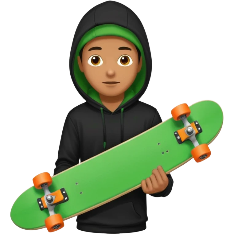 Un hombre sorteando con camisa negra y tabla verde y encapuchado emoji