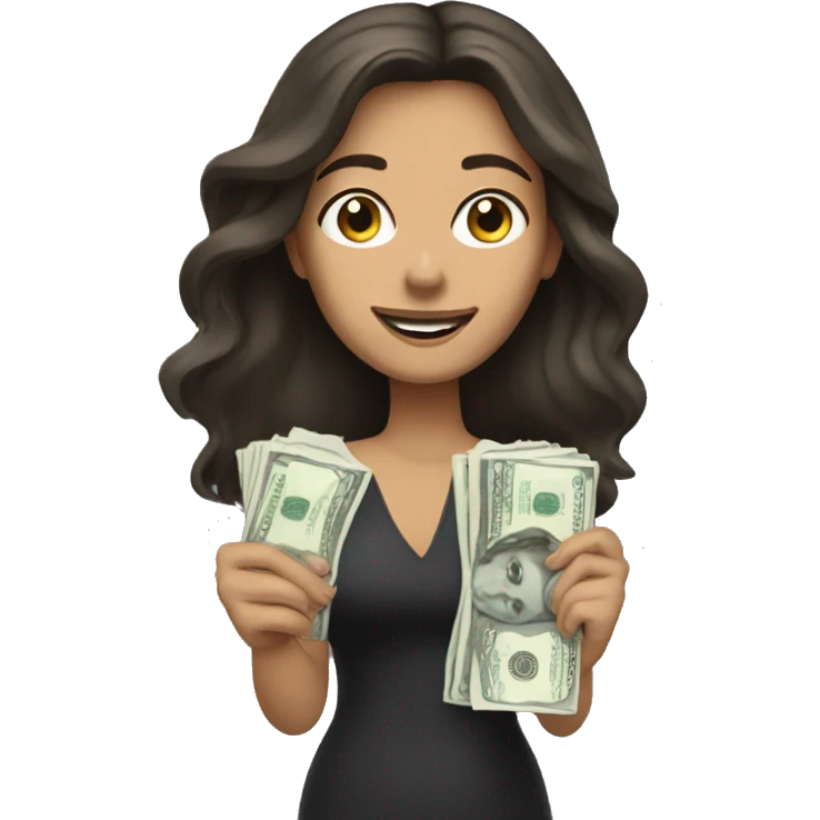 Brunette white woman with money emoji