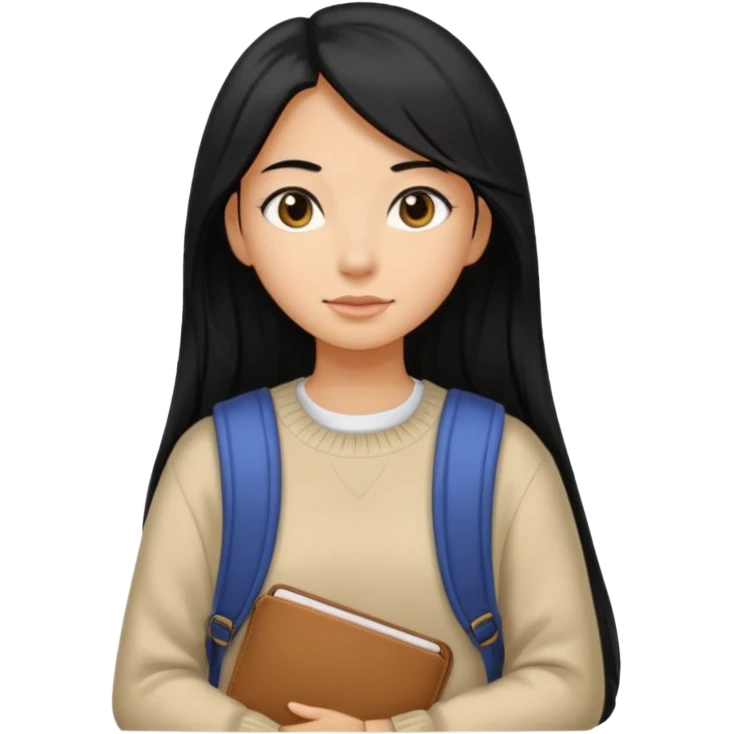 walk black long hair girl at university without backpack emoji