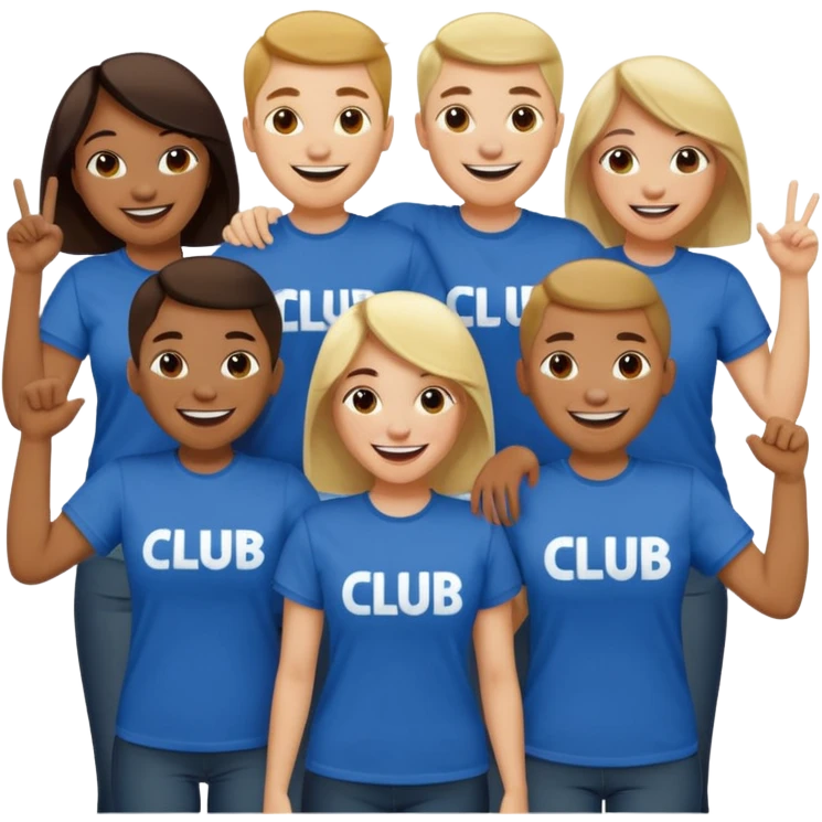 Group of people wearing tshirts that say club emoji