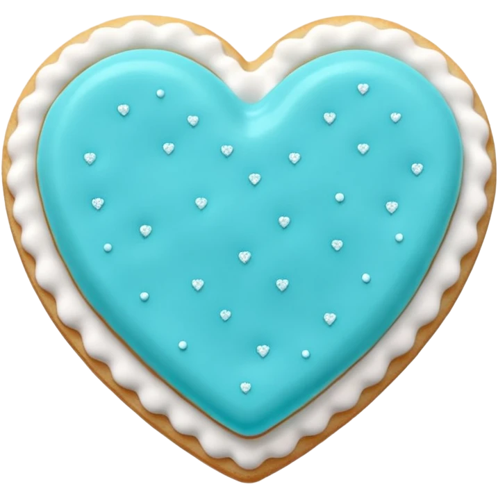 Realistic shortbread cookie in the shape of a heart with Tiffany blue color jelly middle filling and sprinkled powder sugar on top. emoji