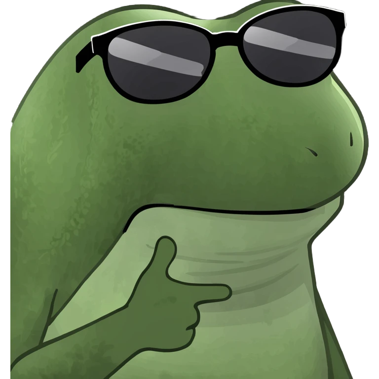 frog with sunglasses and a smug expression, meme style emoji