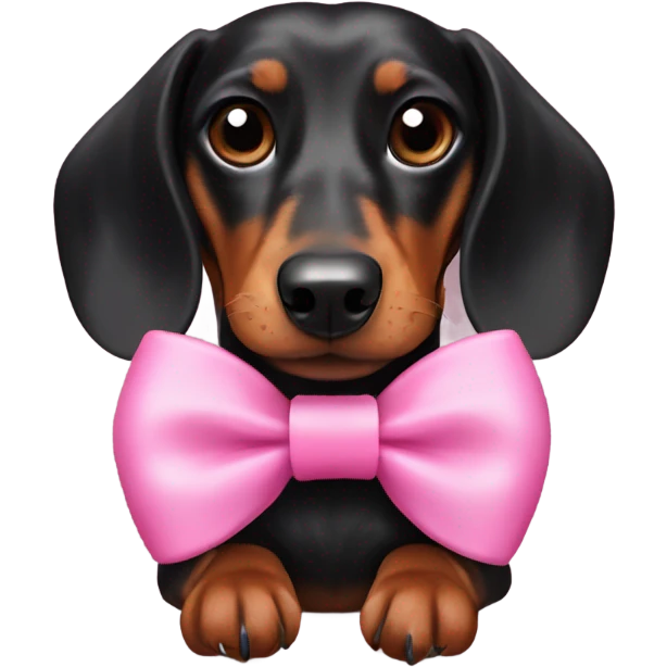Black and brown dachshund wearing a pink bow on it’s head  emoji
