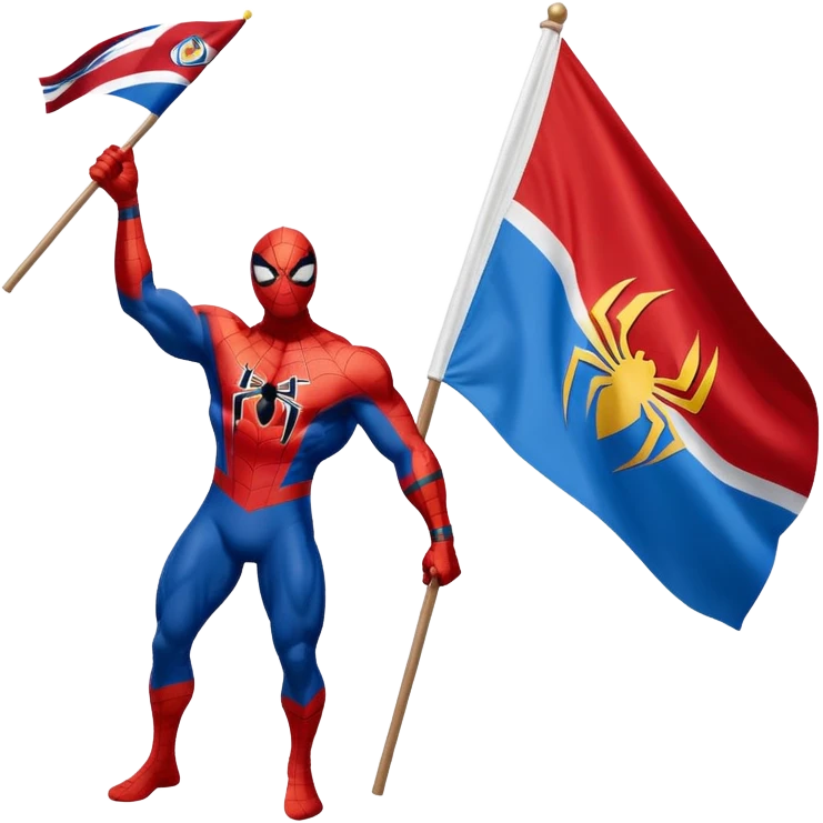 Spider-Man waving a Denver Nuggets flag in one hand and an avalanche flag and another emoji