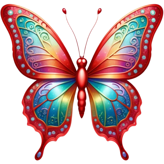 Pastel sparkly red glittery iridescent rainbow transparent butterfly with detailed intricate patterns emoji