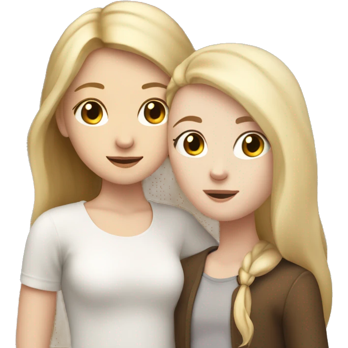 Girl adult with blond straight hair and white skin hugging teenage girl with pale white skin and brown hair emoji