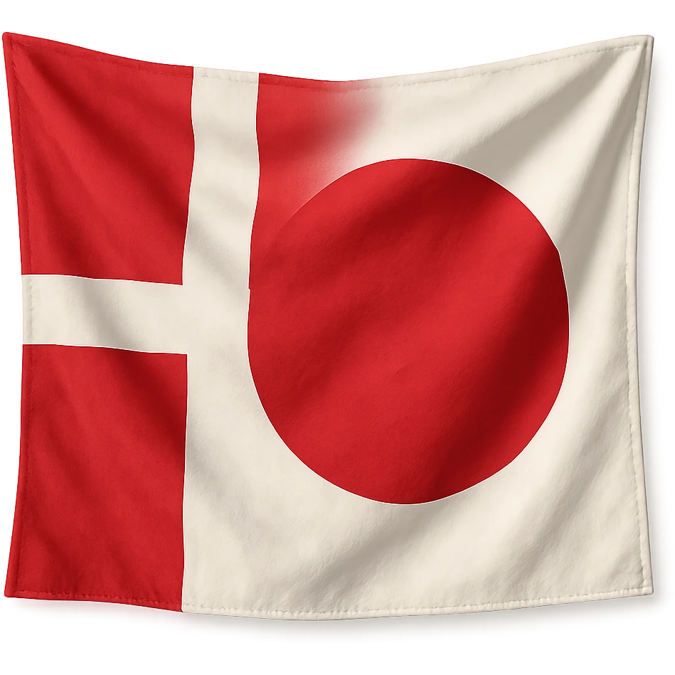 realistic flag mashup of Denmark and Japan with detailed cloth folds and soft shadows, no background emoji