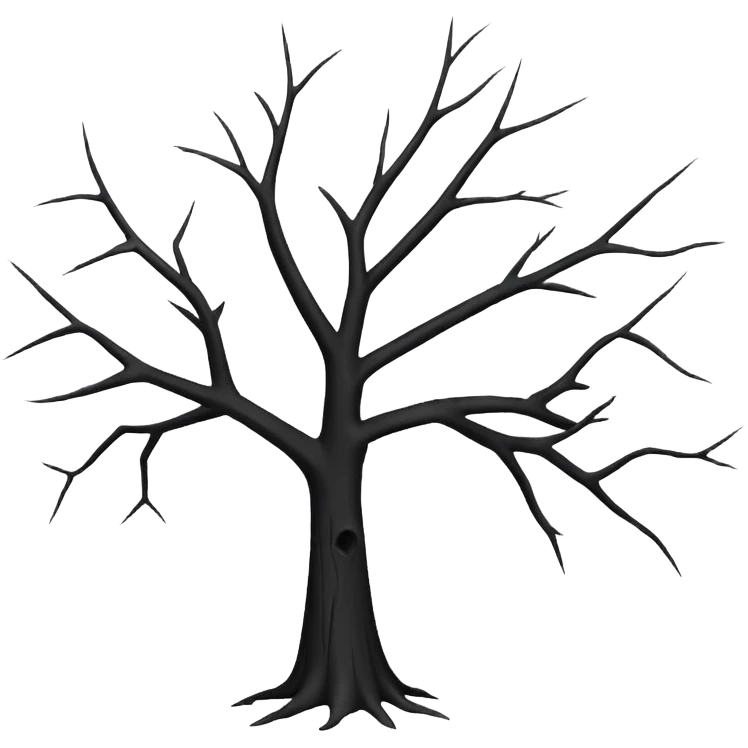 black dead tree silhouette, leafless, minimal style, few branches, simple shape, no background emoji
