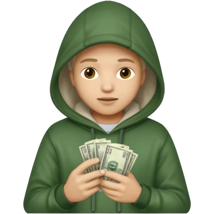 Hooded emoji on their phone making money emoji