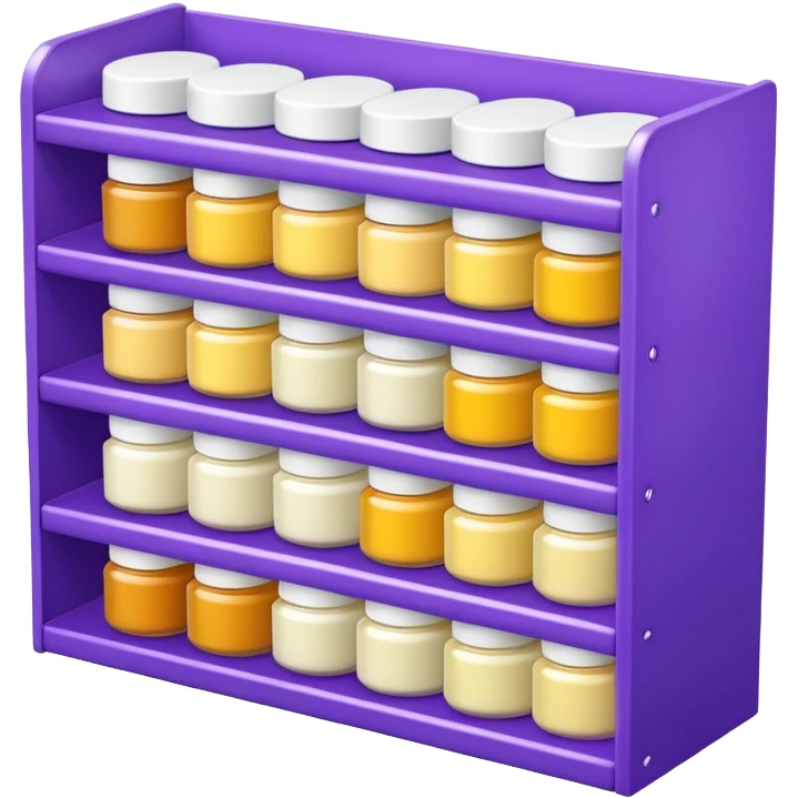 Japanese brand creams displayed on a purple storage shelf, arranged with horizontal variation and vertical consistency. emoji
