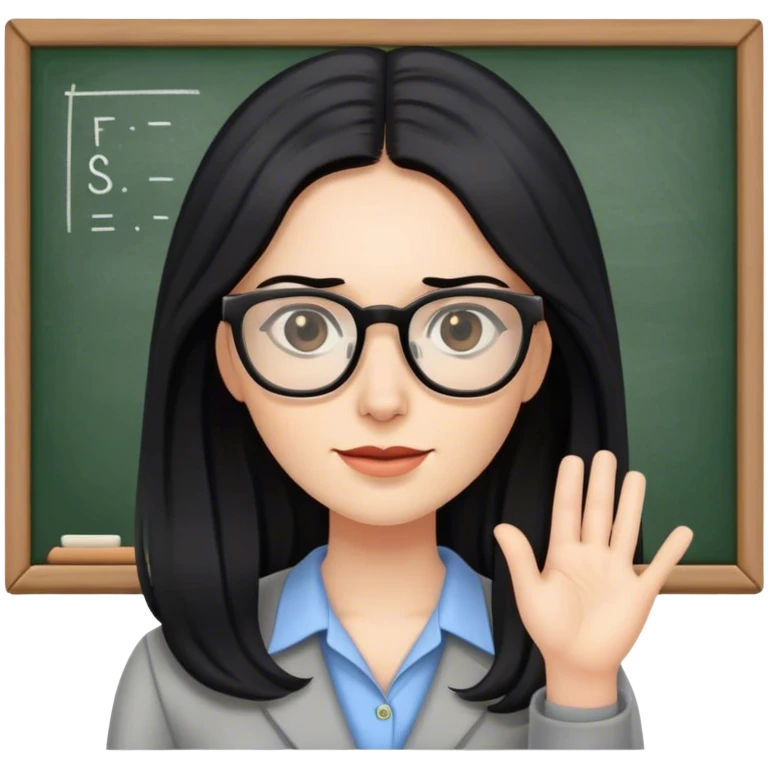 pale female teacher with long black hair, wearing glasses teaching Spanish emoji