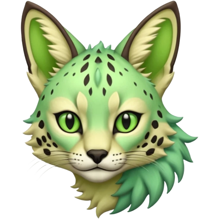 Epic complex detailed emerald-green pastel-lime-green dark-brown beige pastel realistic aesthetic-scenic-Fakémon-Trico-Sergal-Serval-Vernid-creature emoji