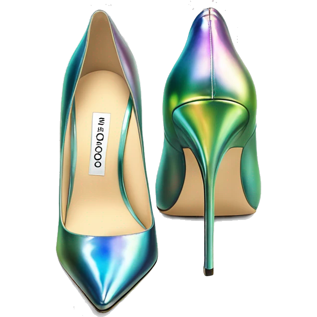 Realistic isolated top view of a pair of iridescent jimmy Choo stiletto high heel shoes. emoji