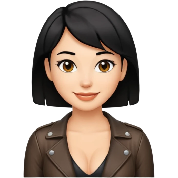 Woman in leather short hair cleavage dim emoji