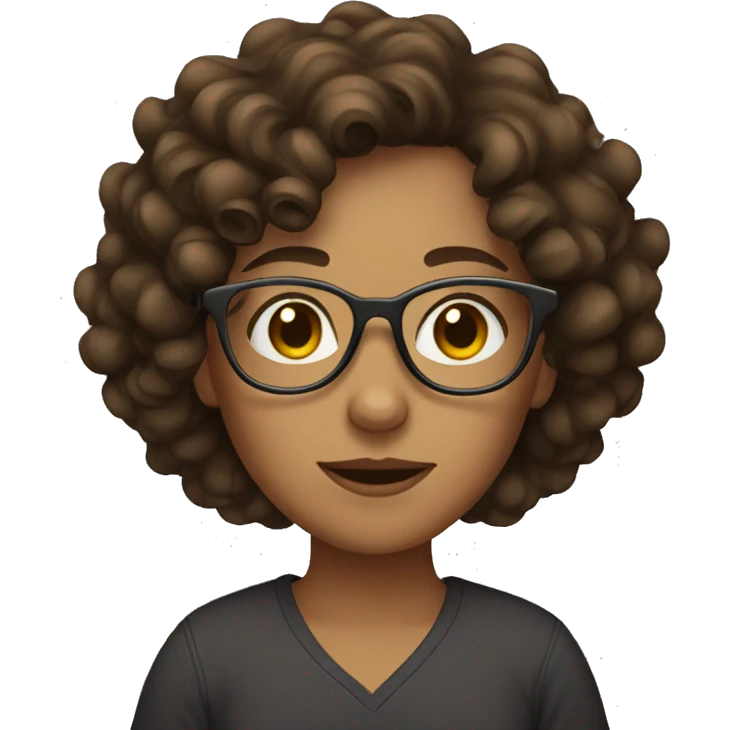 brownhaired curly young woman with glasses emoji