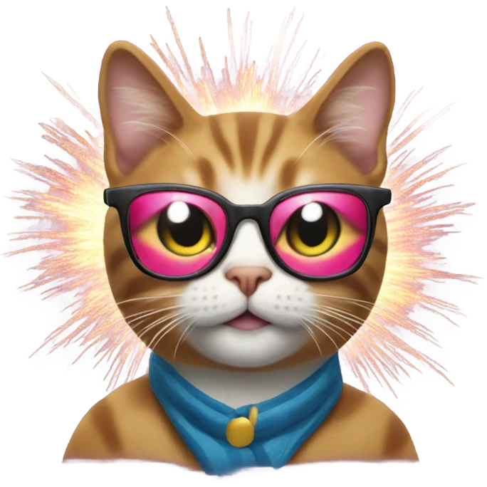 cat wearing 2025 glasses with fireworks  emoji