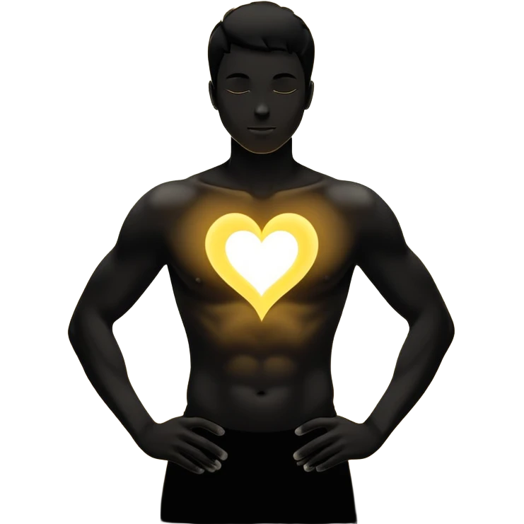 minimalist b&w male silhouette with flowing black-and-white curves across the lower body, now overlaid with a small, softly glowing spark or radiant light near the chest or head — heart symbolizing inspiration, inner fire, and creative energy awakening” yellow glow emoji