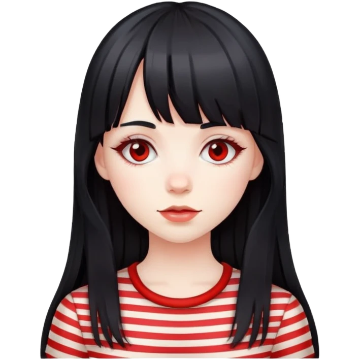 pale girl, long black hair with red striped hair and bangs emoji