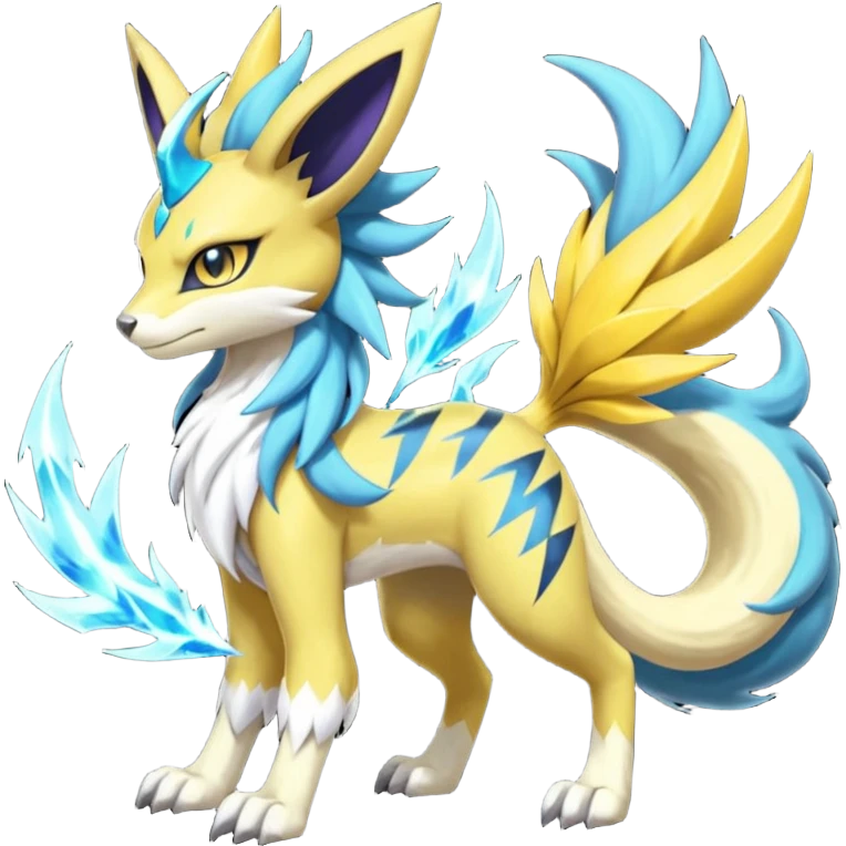 Feral Scaly Striking Slaying Badass Evil Handsome Lightning-patterned Zig-zagged buzzy fuzzy Meloetta-Renamon-Zeraora-Luxray-Cobalion-Suicune-Vernid-fusion-hybrid-creature, full body  emoji