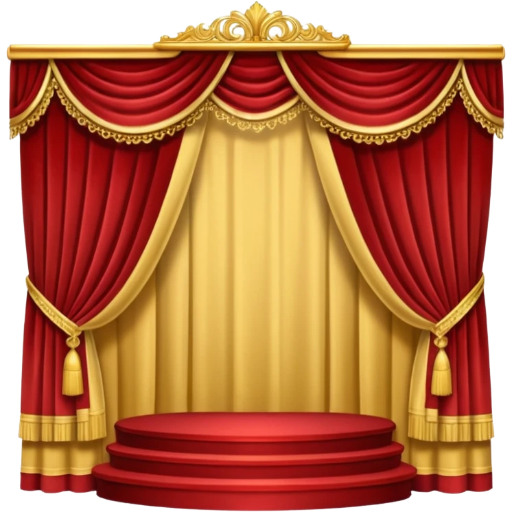 A small raised stage with golden trim and side drapes. emoji