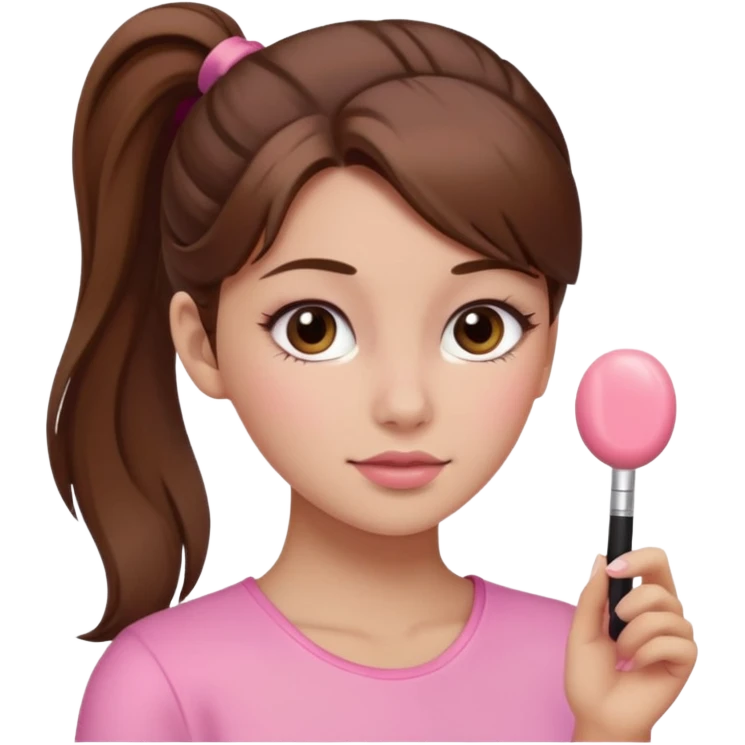 girl with brown hair in a ponytail with pink blush emoji