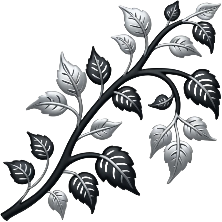 Black and silver filigree vine with leaves, artistic design, 3D, extremely detailed design emoji