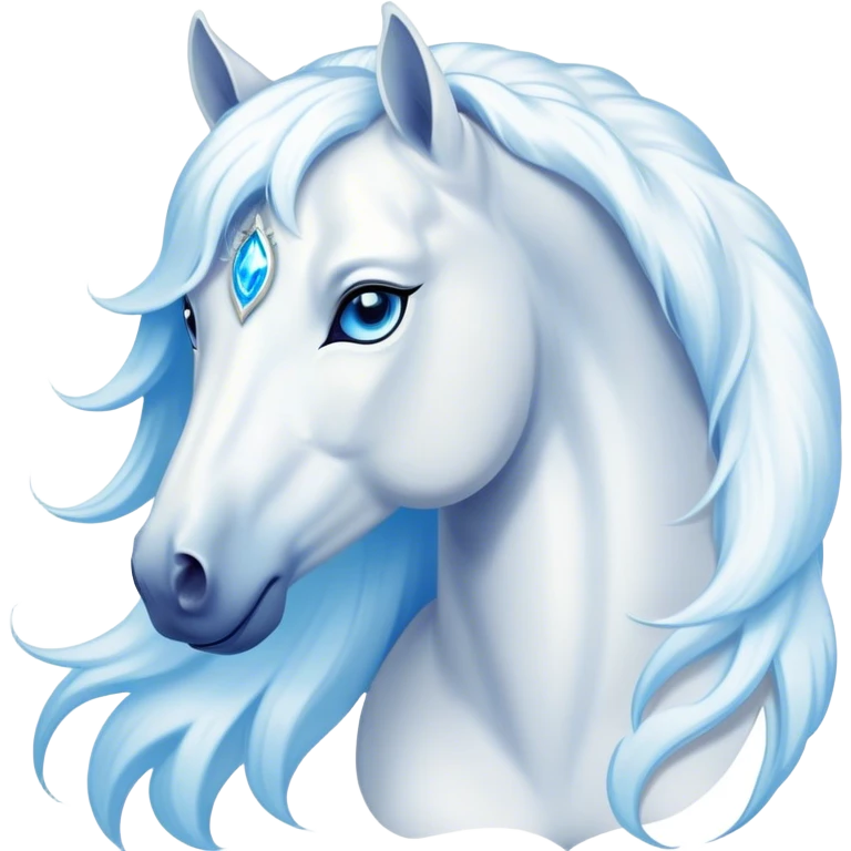 Cinematic Elegant White Horse Portrait Emoji, Head held high with a serene, graceful gaze, showcasing a magnificent pure white fur with a radiant shimmer, flowing mane and tail, and luminous blue eyes that exude beauty and grace, Simplified yet majestically refined features, highly detailed, glowing with a soft, ethereal light, high shine, poised and breathtaking, stylized with an air of pure elegance, capturing the essence of a stunning and graceful steed, so beautiful it feels like it could gallop out of the screen with effortless charm! emoji
