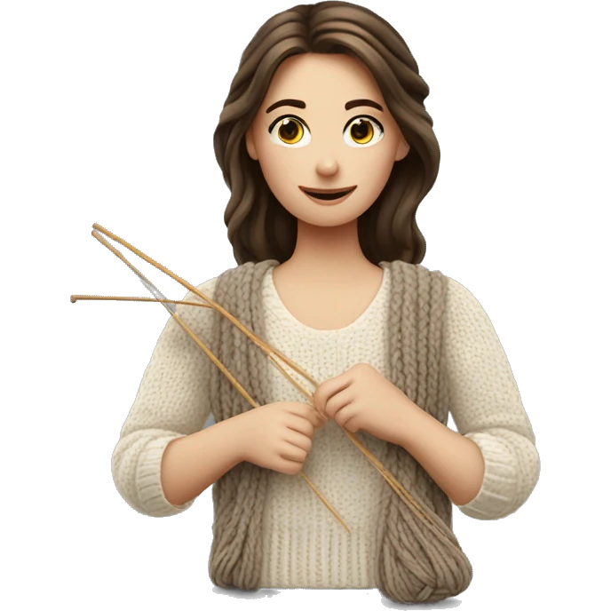 White brunette girl knitting emoji