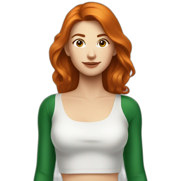 Rousse foncé avec un crop top vert emoji
