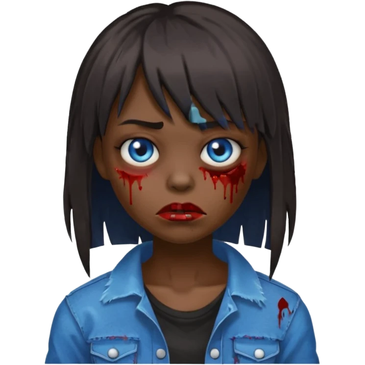 zombie emoji 🧟‍♀️ dark hair long her shoulders bangs emo and ragged haircut blue eyes emoji