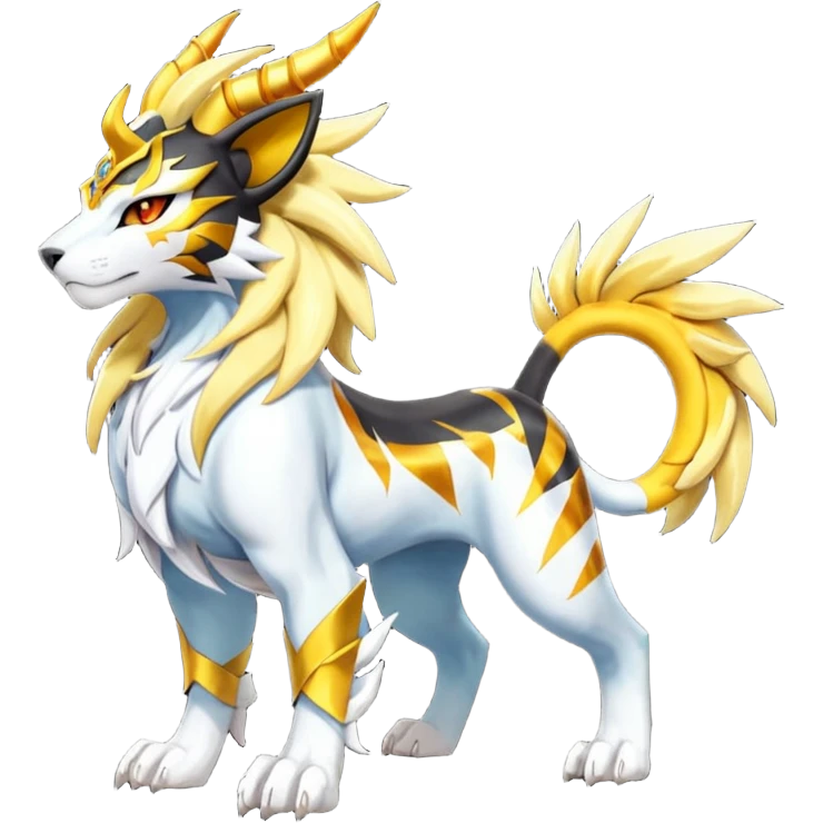 Shiny Glowing Legendary Epic Solgaleo-Pyroar-Torracat-Luxray-Tigress-Houndoom-Liger-Hybrid-Fakemon-hybrid-Creature (full body) emoji