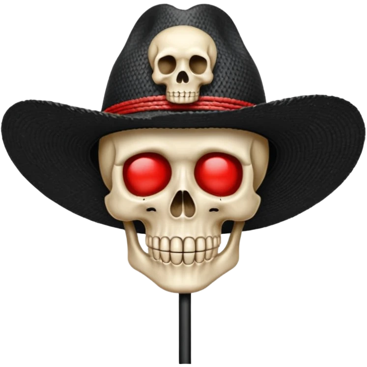 Drapeau de tête de mort avec un fond noir et sur la tête met un chapeau de paille avec un fil rouge emoji