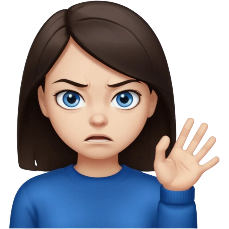 fille cheveux lisse brune yeux bleu pull noir qui regarde mal emoji