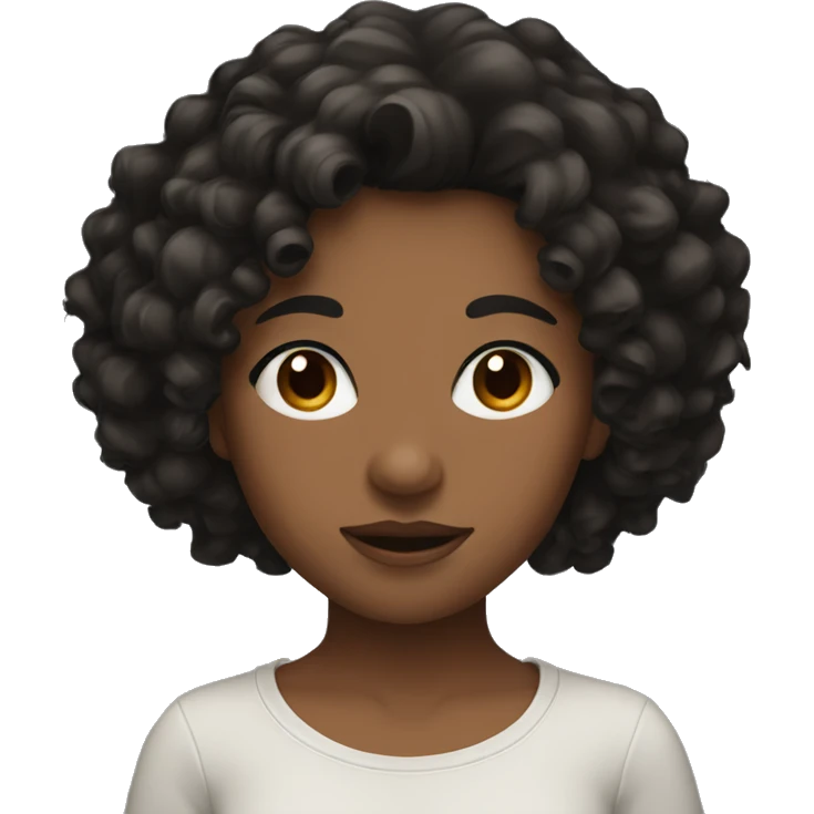 girl with dark curly hair and her eyebrow raised emoji